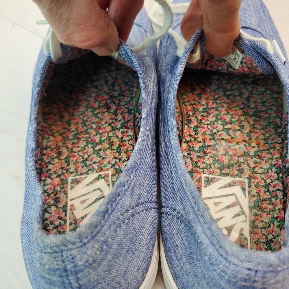 Vans Authentic Low Top Denim Floral Print Sneakers Women US 8.5